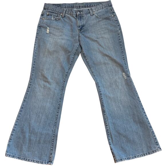 Vtg American Eagle Jeans Womens Sz 12 Short Blue Hipster Skinny Flare Distressed - Picture 1 of 10